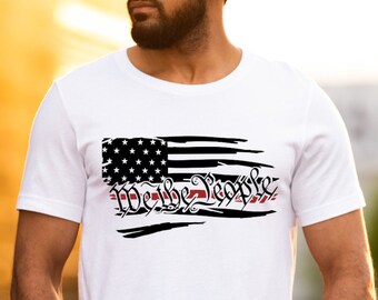 WE THE PEOPLE Thin Red Line Tattered American Flag 4th of July, png, svg, jpg