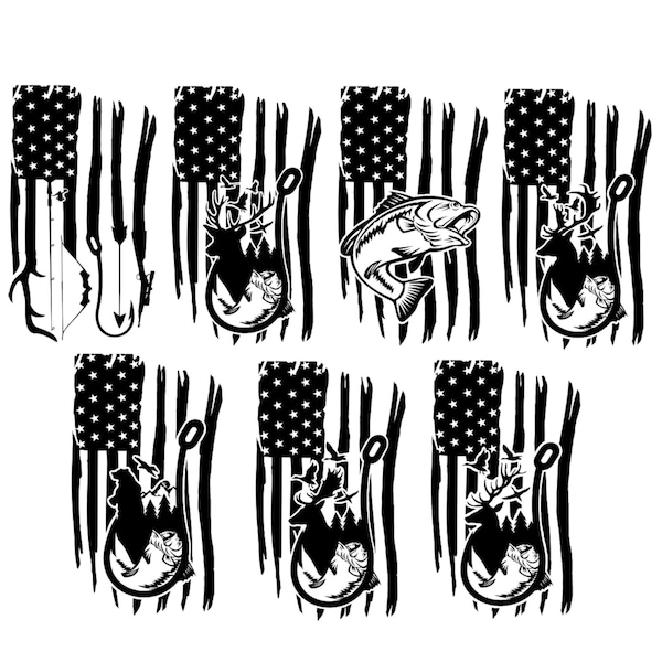 Tattered American Flag (Bundle) SVG, PNG Deer Hunting, Bear, Moose, Elk, Bass Fishing, Ducks Scenery Instant Download. svg, png, included