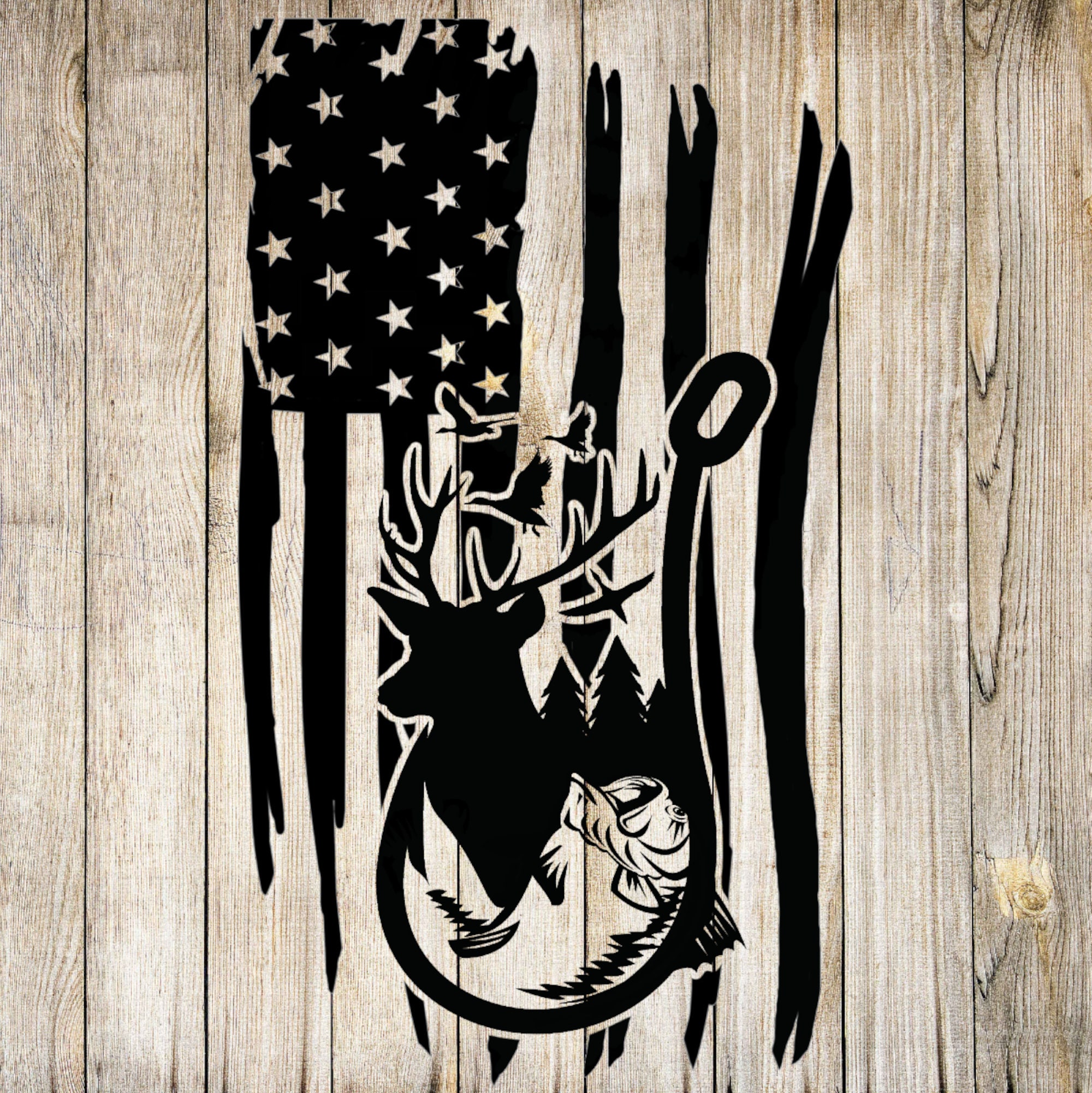 Tattered American Flag SVG PNG Deer Hunting Buck Fishing | Etsy