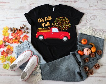 It's Fall Y'all PNG, Autumn, Old pickup truck, farm truck, Pumpkin, Fall leaves, PNG, JPG, Instant Download.