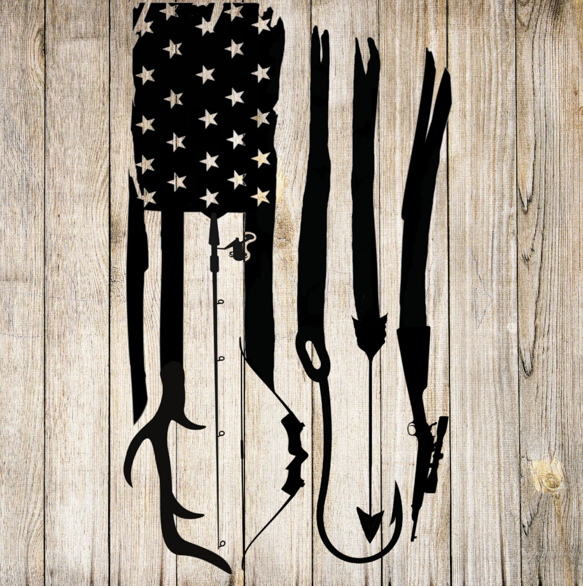 Hunting and Fishing American flag SVG PNG Tattered flag Etsy