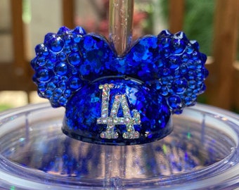 LA Dodger straw topper, rhinestone straw topper, LA Dodgers, straw topper