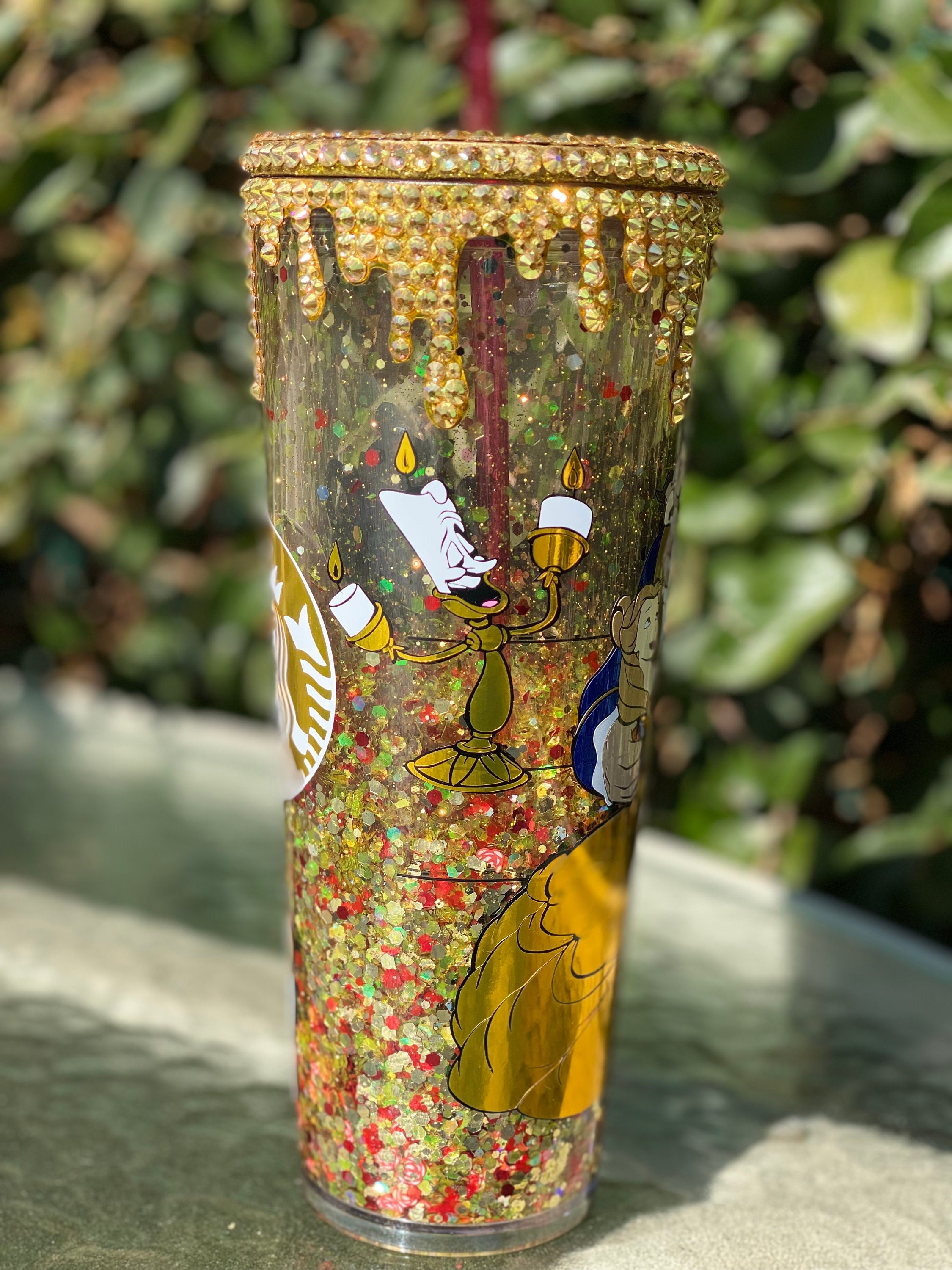 Beauty and the Beast Rhinestone Snow Globe Tumbler - Etsy