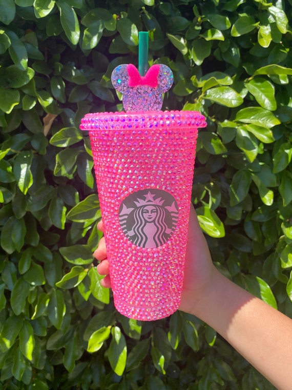 Hot pink rhinestone cold cup, Starbucks cold cup, Starbucks cups, tumbler,  rhinestone cup, hot pink cup