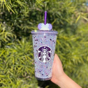 Rhinestone snow globe tumbler, purple snow globe tumbler, Valentine’s snow globe tumbler,