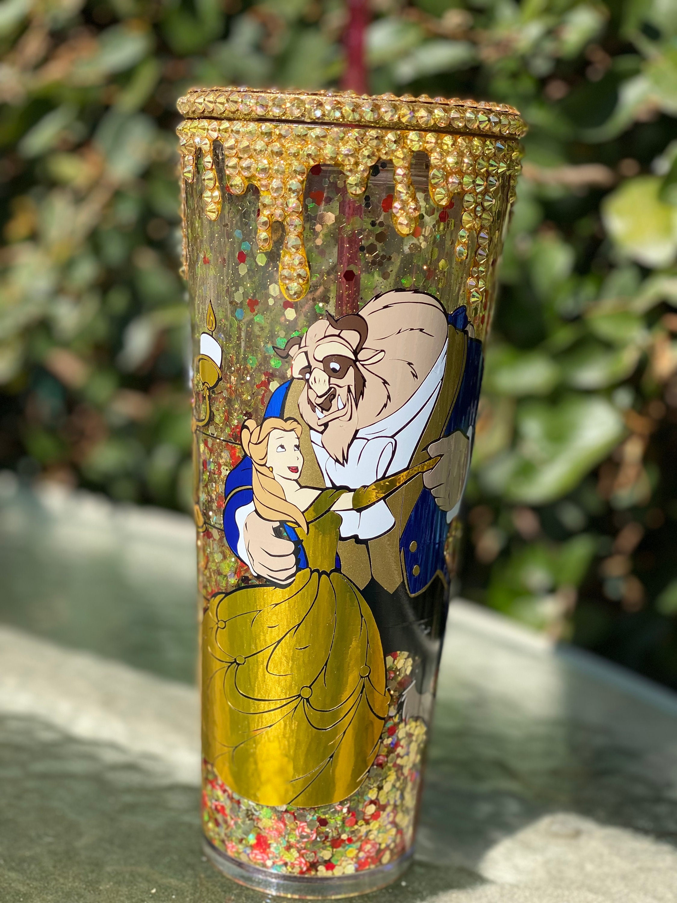 Beauty and the Beast Rhinestone Snow Globe Tumbler 