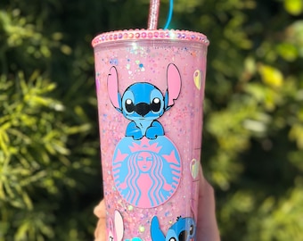 Angel and Stitch snow globe tumbler