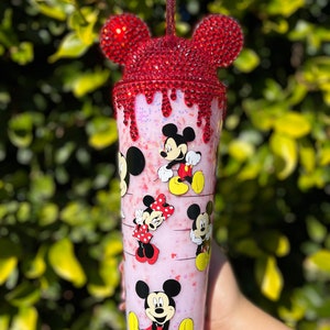Mickey and Minnie rhinestone drip, Mickey Mouse, Minnie Mouse, snow globe tumbler