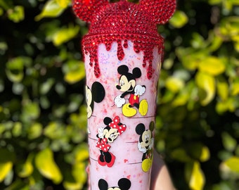 Mickey and Minnie rhinestone drip, Mickey Mouse, Minnie Mouse, snow globe tumbler