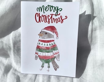 Christmas Bird Card, Christmas Greeting Card, Christmas Card, Handmade Christmas Card, Xmas Card, Xmas Greeting Card, Handmade Xmas Card