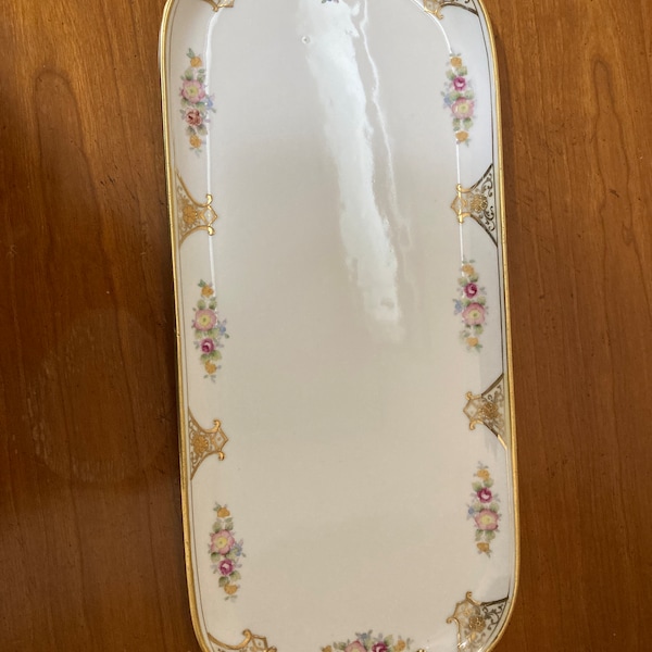 1930's HandPainted Nippon Tray with Handles Rectangular