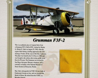 Grumman F3F-2 Original Aircraft Fabric with COA BuNo 0976