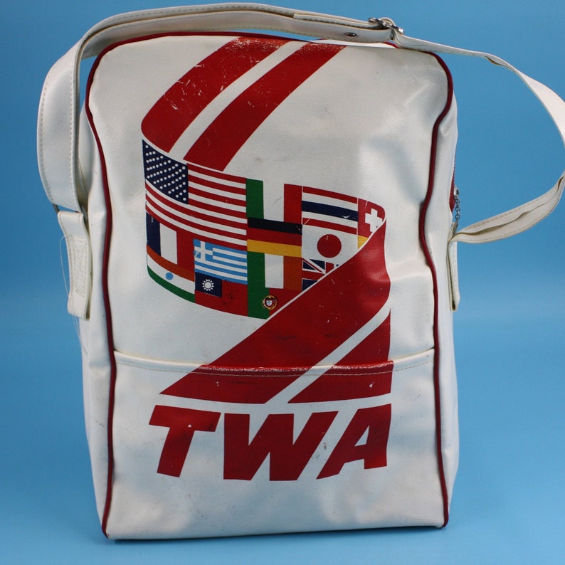 Vintage Trans World Airlines TWA International Flags Pattern Flight Bag Carry On image 4