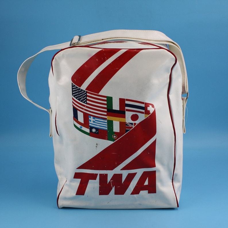Vintage Trans World Airlines TWA International Flags Pattern Flight Bag Carry On image 1