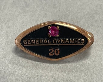 General Dynamic Employee 20 Years of Service 10k NSF Gold Pink Spinel Pin