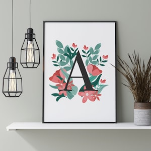 A4 Digital Download, Letters, Alphabets, A, Gift, Wall Art, Home, Floral, Letter A, Names