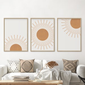 Boho wall art | Set of 3 Sun Prints | Sun art prints | Brown | Boho Sunshine | Boho home decor | Terracotta Wall Art | Rustic home decor