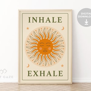 Inhale Exhale Print Digital Art | Breathing Reminder | Boho Sun | Mindfulness art | Counselling Office | Yoga Meditation | Bohemian Sun