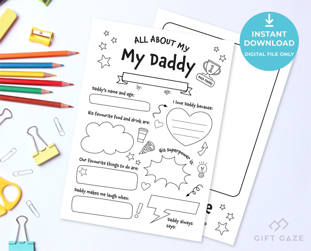All About My Daddy Printable | Fathers Day Gift | Kids Activity for Dad ...