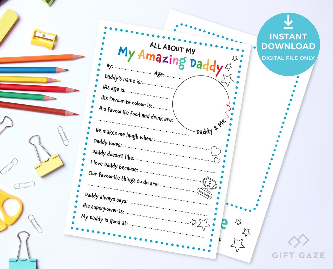 Fathers Day Gift From Child Daddy Gift All About My Daddy Printable ...