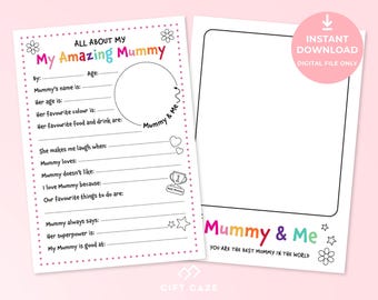 Allt om min mamma | Utskrivbar morsdagspresent | Mammapresent från barn | Mammapresent | Gör-det-själv-present till mamma | Mammafrågeformulär för intervju