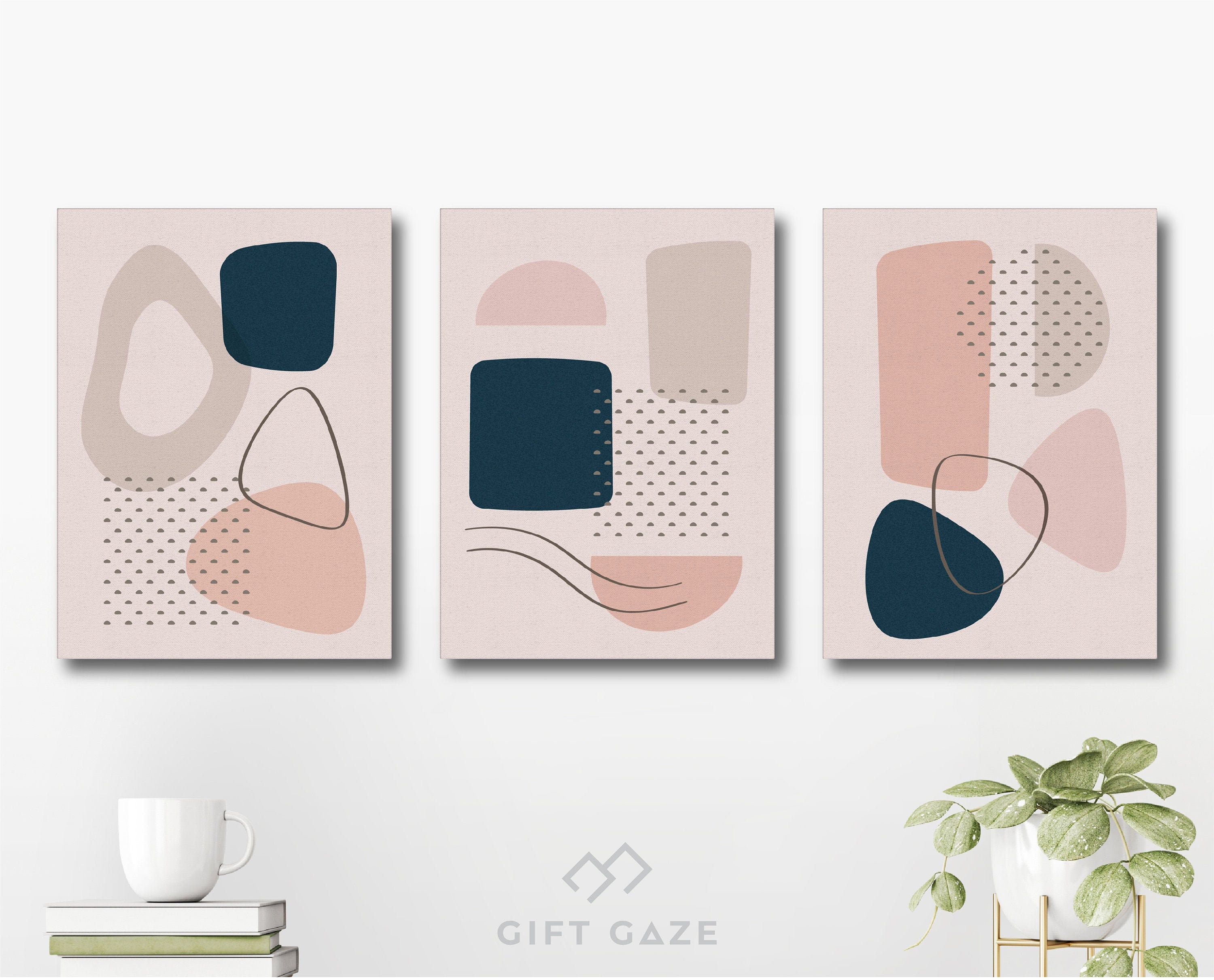 Blush Wall Art Set of 3 Canvas Blush Art Elegant Modern Etsy