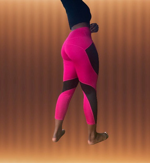 Sports Pink Mesh Leggings Workout Tights Stretch Pants 