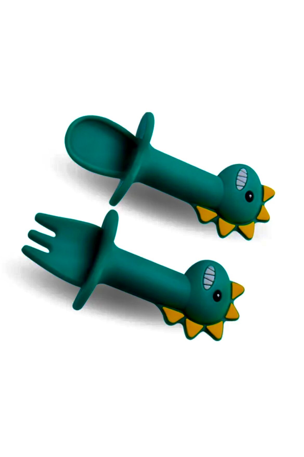 Baby Spoon Fork Set Dinosaur Teether Toy Short Handle Soft Silicone 