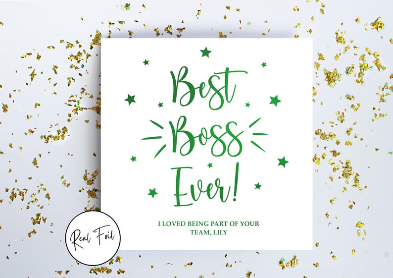 Personalised Best Boss Ever Card, Card for Colleague, Card for Manager, Super Boss, Keepsake Card, Im Leaving, Metallic Foil Greeting Card Green
