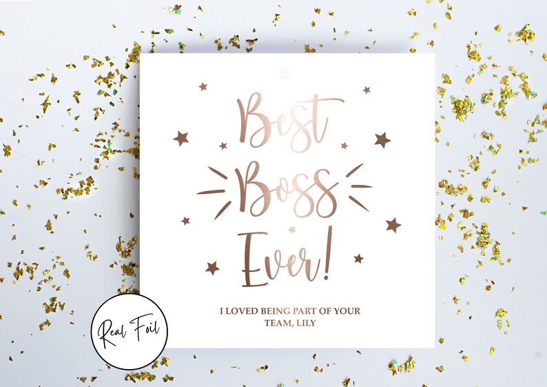 Personalised Best Boss Ever Card, Card for Colleague, Card for Manager, Super Boss, Keepsake Card, Im Leaving, Metallic Foil Greeting Card Rose Gold