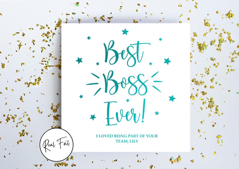 Personalised Best Boss Ever Card, Card for Colleague, Card for Manager, Super Boss, Keepsake Card, Im Leaving, Metallic Foil Greeting Card Turquoise