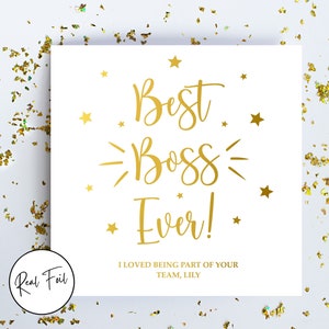 Personalised Best Boss Ever Card, Card for Colleague, Card for Manager, Super Boss, Keepsake Card, Im Leaving, Metallic Foil Greeting Card