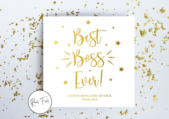 Personalised Best Boss Ever Card, Card for Colleague, Card for Manager, Super Boss, Keepsake Card, Im Leaving, Metallic Foil Greeting Card