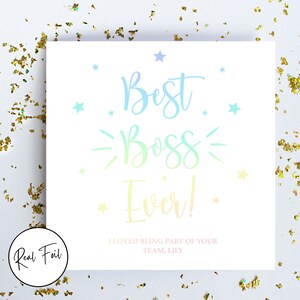 Personalised Best Boss Ever Card, Card for Colleague, Card for Manager, Super Boss, Keepsake Card, Im Leaving, Metallic Foil Greeting Card Holographic