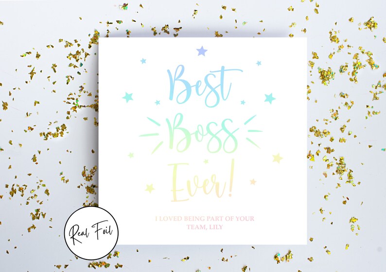 Personalised Best Boss Ever Card, Card for Colleague, Card for Manager, Super Boss, Keepsake Card, Im Leaving, Metallic Foil Greeting Card Holographic