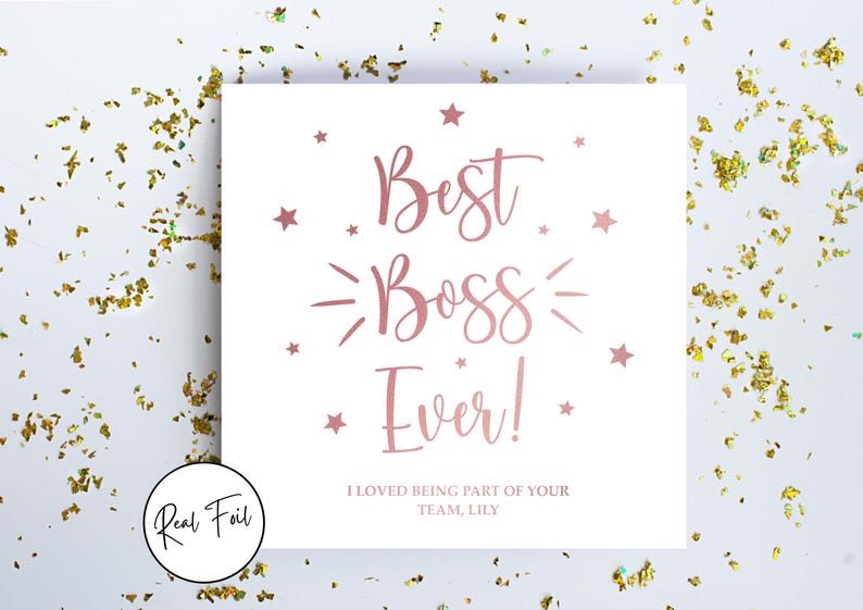 Personalised Best Boss Ever Card, Card for Colleague, Card for Manager, Super Boss, Keepsake Card, Im Leaving, Metallic Foil Greeting Card Pale Pink