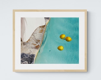 Lemons in a Palm Springs Pool Digital Download Art Print, Contemporary Photography, Colorful and Minimalist Home and Gallery Wall Decor