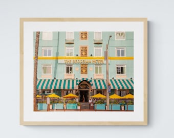 Wes Anderson Style Colorful Hotel Art Print, Digital Download, Santa Monica California, Eclectic Home and Gallery Wall Decor