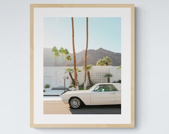 Palm Springs California Palm Trees and Vintage Car, Digital Download Art Print, Mid Century Modern Decor, Home and Gallery Wall Decor