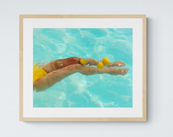 Swimming with Lemons in Palm Springs Pool, Digital Download Art Print, California Photography, Colorful Home and Gallery Wall Decor