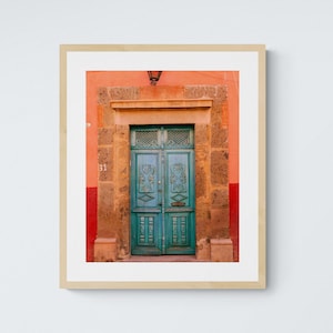 Blue Door and Orange Wall San Miguel de Allende Mexico Art Print, Digital Download, Travel Photography, Eclectic Home and Gallery Wall Decor