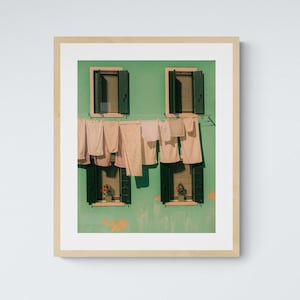 Green Laundry Burano Italy Printable Wall Art, Digital Download Art Print, Colorful Photography, Vibrant Bright Home and Gallery Wall Decor