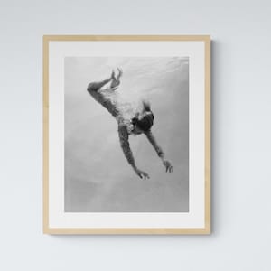 Black and White Swimmer in Palm Springs Pool, Digital Download Art Print, Printable Wall Art, Minimalist Home and Gallery Wall Decor