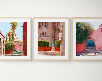 Set of 3 Pink San Miguel de Allende Mexico Digital Download Art Prints, Mexican Art, Bohemian Home and Gallery Wall Decor
