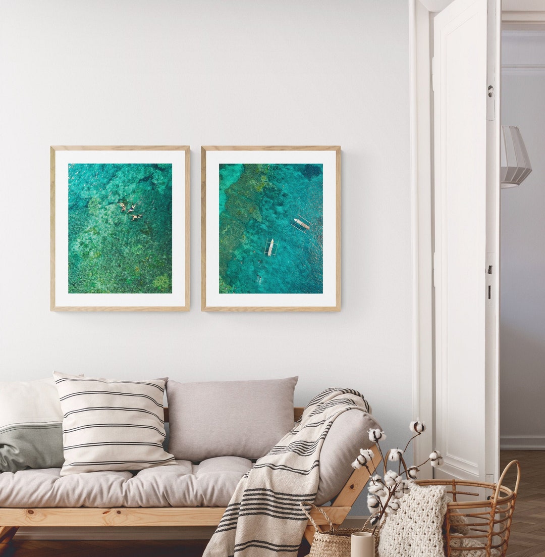 Set of 2 Aerial Ocean Photography Art Print, Digital Download, Bali