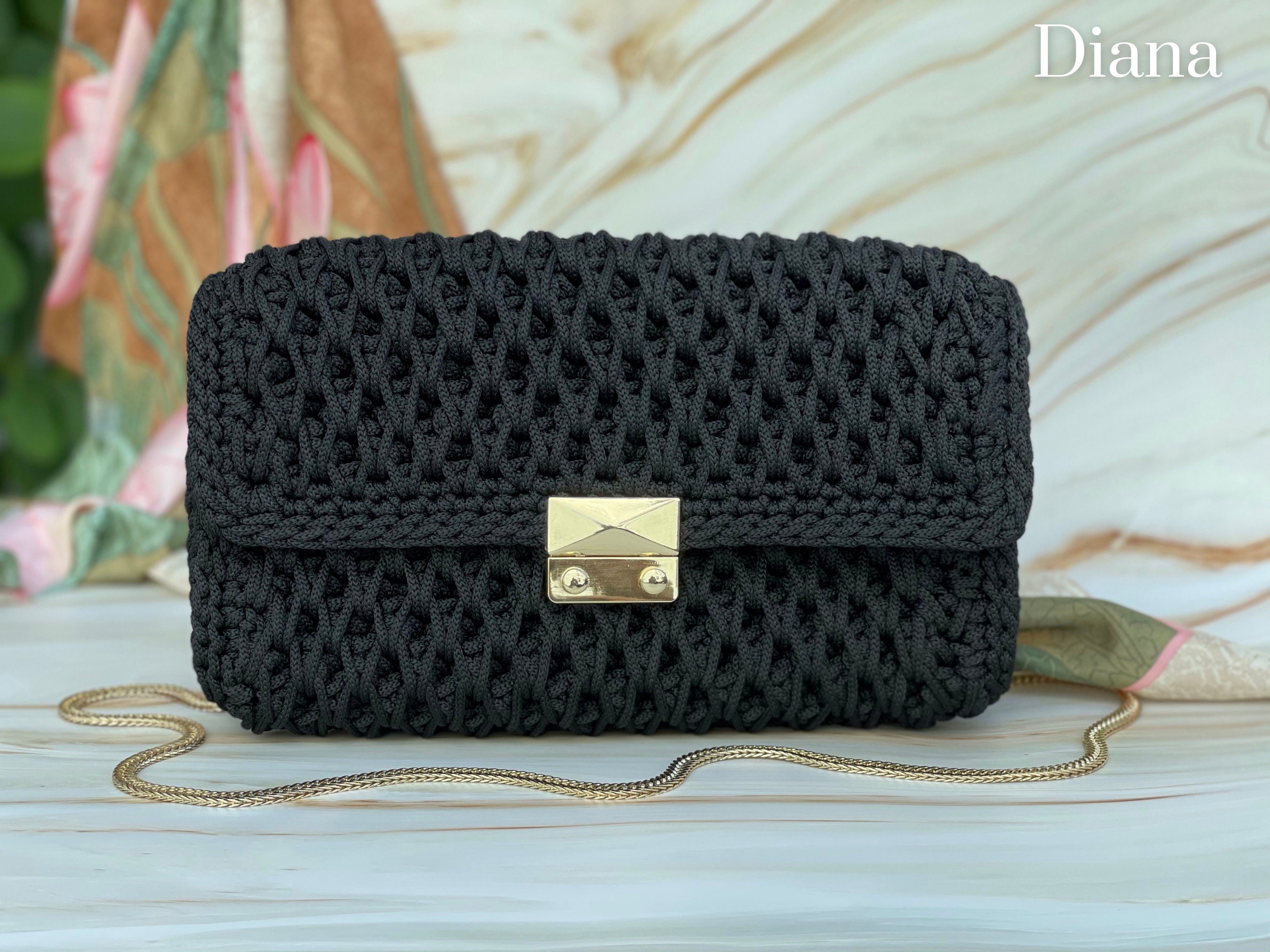 Edwardian Small Black Crochet Purse Handbag - Ruby Lane