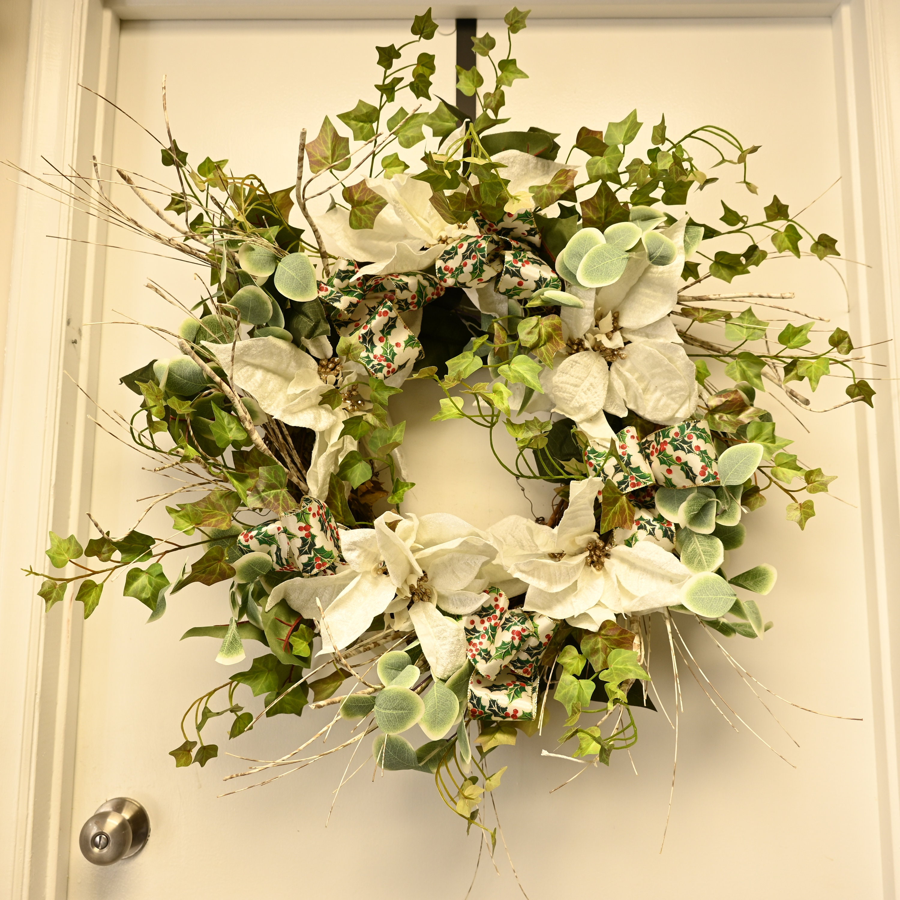 Christmas White Flower Wreath for Front Door Christmas Wreath Etsy UK