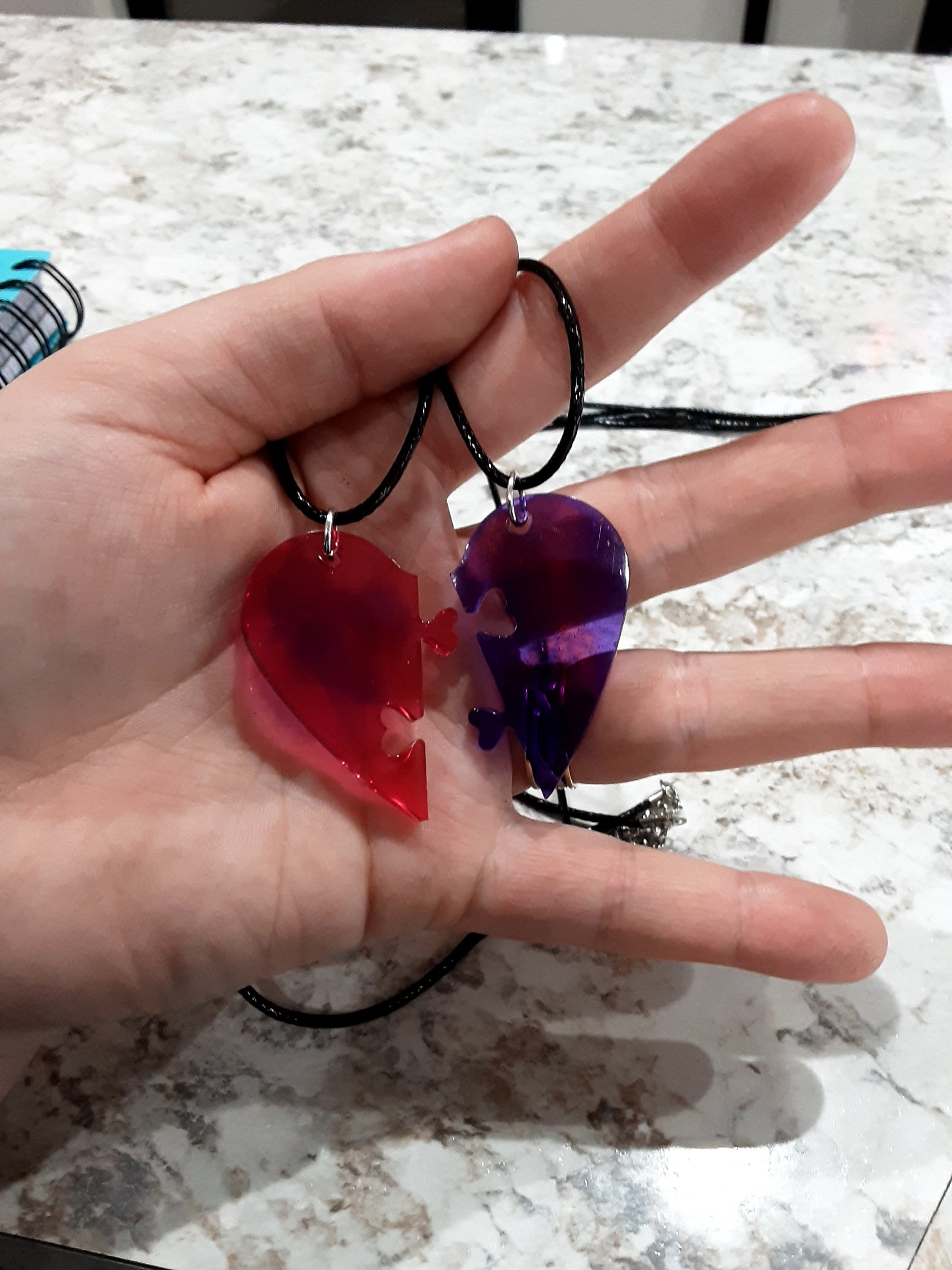 Custom Resin Heart Necklace Pair Etsy