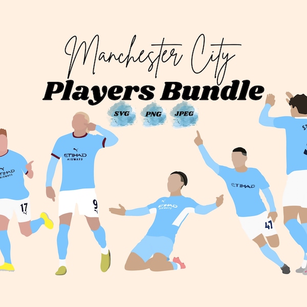 Manchester City SVG PNG Bundle, Premier League Champions SVG, Erling Haaland, Jack Grealish, Phil Foden, Soccer Svg, Soccer Svg, Man City Fc