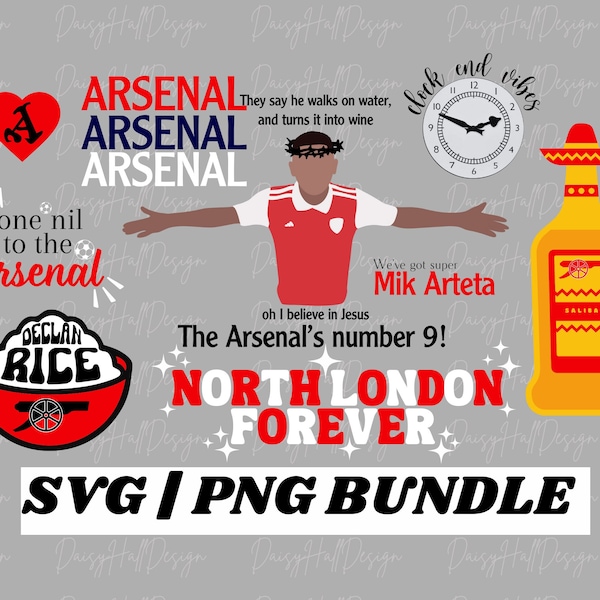 Arsenal Home Kit Inspired SVG and PNG Bundle, Arsenal FC svgs, Football Svg bundle, Gabriel Jesus, Saliba, Premier League, Soccer team svgs